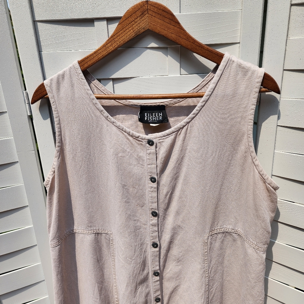 Vintage Eileen Fisher Cotton Tencel Button Front A-line Back Tie Maxi Dress - Picture 12 of 12
